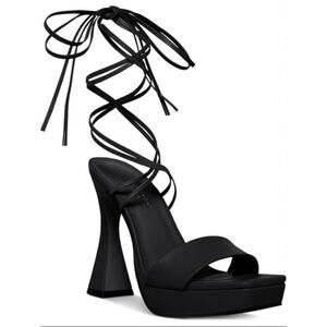 EUC Madden Girl Zorra 10 Women’s Platform Heels Black Wraparound Tie-Up Sandals